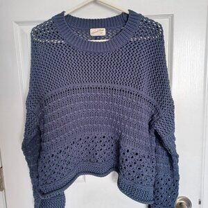 Universal Thread Open Knit Crewneck Pullover Blue Sweater
